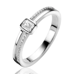 Discount Zinzi zilveren multilook ring met rechthoekige kastzetting van 5mm en twee banen. Bezet met witte zirconia's ZIR2626