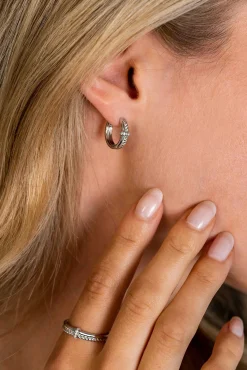 Best Zinzi zilveren multi-look oorringen 14mm glad gedraaide buis met witte zirconia's ZIO2324