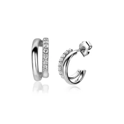 Outlet Zinzi zilveren multi-look oorstekers twee banen met witte zirconia's 15mm ZIO2254Z