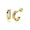 Discount Zinzi zilveren multi-look oorstekers extra 14K geel verguld twee banen met witte zirconia's 15mm ZIO2254