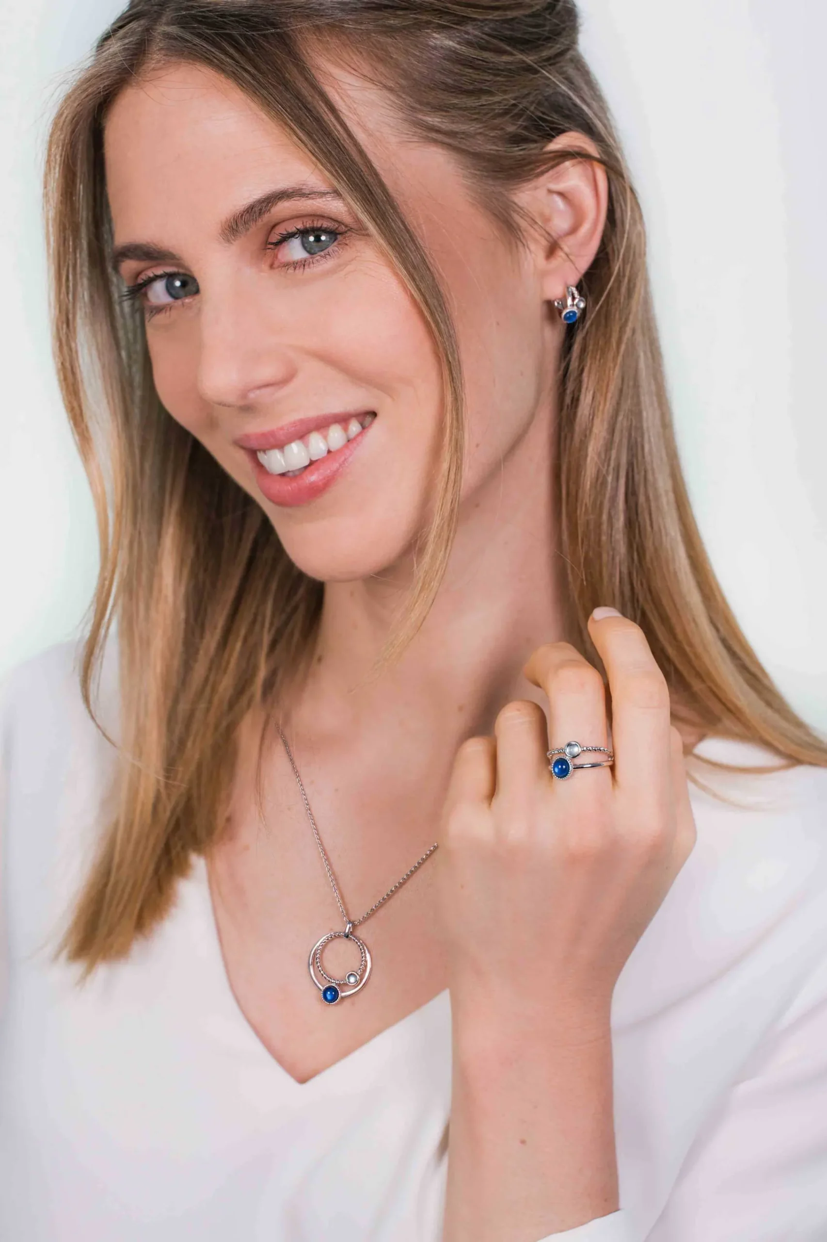 New Zinzi zilveren multi-look ring blauw wit ZIR1963