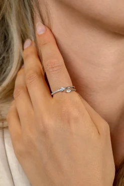 Hot Zinzi zilveren multi-look ring (4mm breed) met een peervormige en ovale witte zirkonia ZIR2689