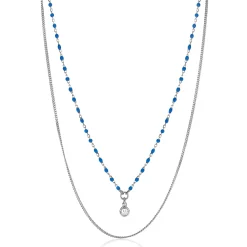 Discount Zinzi zilveren multilook ketting met gourmet en blauwe bolletjes schakels, ronde zetting met witte zirconia 42-45cm ZIC2529
