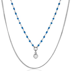 Discount Zinzi zilveren multilook ketting met gourmet en blauwe bolletjes schakels, ronde zetting met witte zirconia 42-45cm ZIC2529