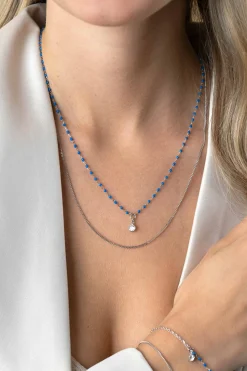 Discount Zinzi zilveren multilook ketting met gourmet en blauwe bolletjes schakels, ronde zetting met witte zirconia 42-45cm ZIC2529