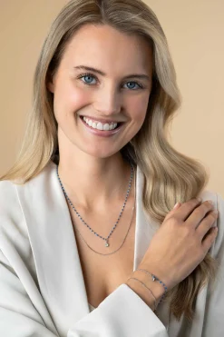 Discount Zinzi zilveren multilook ketting met gourmet en blauwe bolletjes schakels, ronde zetting met witte zirconia 42-45cm ZIC2529