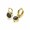 Hot Zinzi zilveren oorbedels 14K geelverguld 7mm rond zwart ZICH1486YZ (zonder oorringen)