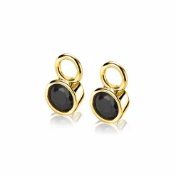 Hot Zinzi zilveren oorbedels 14K geelverguld 7mm rond zwart ZICH1486YZ (zonder oorringen)