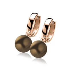 Clearance Zinzi zilveren oorbedels rosé verguld bruine parel ZICH266RB. (zonder oorringen).