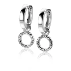 Outlet Zinzi zilveren oorbedels rond met touw-effect 10mm ZICH2246 (zonder oorringen)