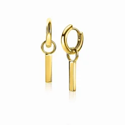 Online Zinzi zilveren oorbedels 14K geel verguld staafje glad ZICH1440G (zonder oorringen)