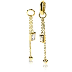 Best Zinzi zilveren oorbedels 14K geelverguld met kettinkjes 38mm wit ZICH2022Y (zonder oorringen)