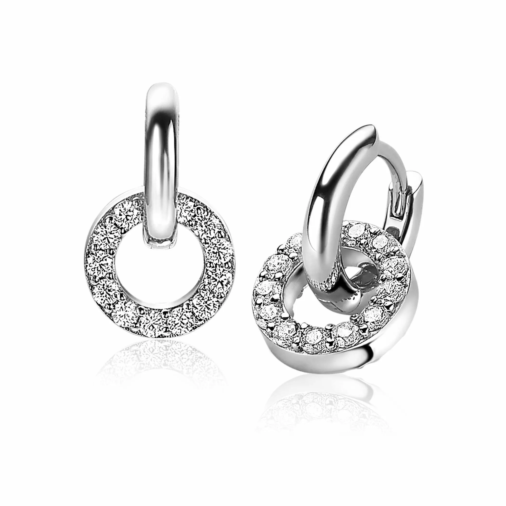Clearance Zinzi zilveren oorbedels 10mm cirkel witte zirconia's ZICH2155 (zonder oorringen)