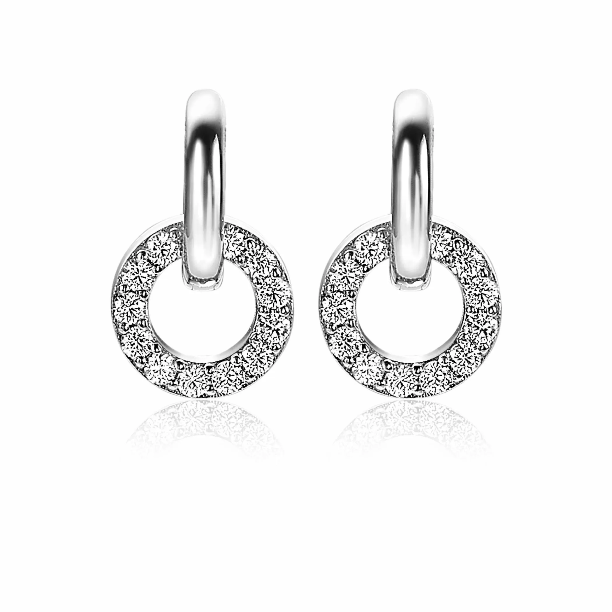 Clearance Zinzi zilveren oorbedels 10mm cirkel witte zirconia's ZICH2155 (zonder oorringen)
