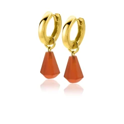 Discount Zinzi zilveren oorbedels 14K geel verguld in kegelvorm met koraalrood agaat 8mm ZICH2256R (zonder oorringen)