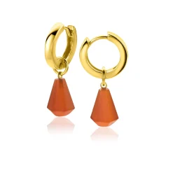 Discount Zinzi zilveren oorbedels 14K geel verguld in kegelvorm met koraalrood agaat 8mm ZICH2256R (zonder oorringen)