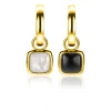 Discount Zinzi zilveren oorbedels extra 14K geel verguld vierkant tweezijdig zwarte onyx en witte parelmoer 10mm ZICH2257G (zonder oorringen)