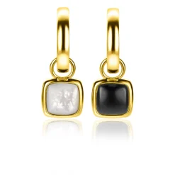 Discount Zinzi zilveren oorbedels extra 14K geel verguld vierkant tweezijdig zwarte onyx en witte parelmoer 10mm ZICH2257G (zonder oorringen)
