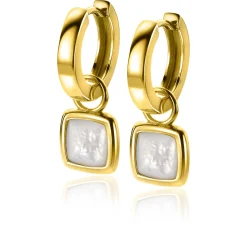 Discount Zinzi zilveren oorbedels extra 14K geel verguld vierkant tweezijdig zwarte onyx en witte parelmoer 10mm ZICH2257G (zonder oorringen)