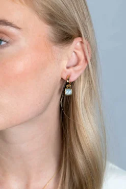 Discount Zinzi zilveren oorbedels extra 14K geel verguld vierkant tweezijdig zwarte onyx en witte parelmoer 10mm ZICH2257G (zonder oorringen)