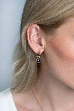 Discount Zinzi zilveren oorbedels extra 14K geel verguld vierkant tweezijdig zwarte onyx en witte parelmoer 10mm ZICH2257G (zonder oorringen)
