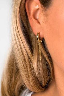 Hot Zinzi zilveren oorbedels geel verguld gourmet ketting 30mm ZICH1694G (zonder oorringen)