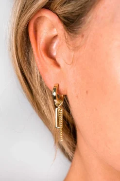 Hot Zinzi zilveren oorbedels geel verguld gourmet ketting 30mm ZICH1694G (zonder oorringen)