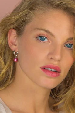 Discount Zinzi zilveren oorbedels parel fuchsia roze ZICH266F (zonder oorringen)