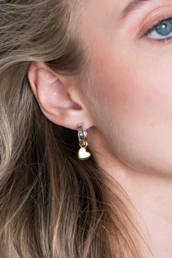 Outlet Zinzi zilveren oorbedels 14K geel verguld hartvorm 8mm ZICH1826G (zonder oorringen)