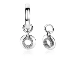 Clearance Zinzi zilveren oorbedels dubbel rond wit 10mm ZICH1769 (zonder oorringen)