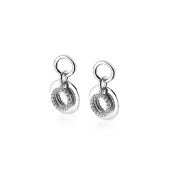 Clearance Zinzi zilveren oorbedels dubbel rond wit 10mm ZICH1769 (zonder oorringen)