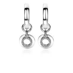 Clearance Zinzi zilveren oorbedels dubbel rond wit 10mm ZICH1769 (zonder oorringen)