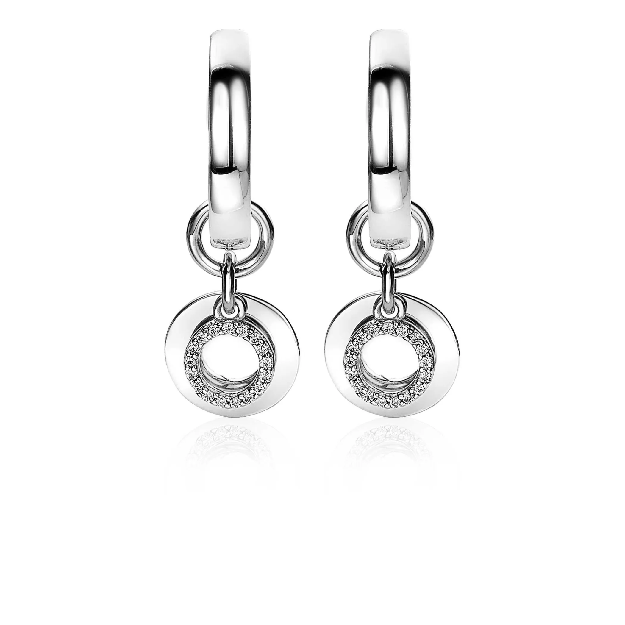 Clearance Zinzi zilveren oorbedels dubbel rond wit 10mm ZICH1769 (zonder oorringen)