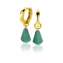 Sale Zinzi zilveren oorbedels 14K geel verguld in kegelvorm met groen agaat 8mm ZICH2256G (zonder oorringen)