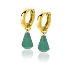 Sale Zinzi zilveren oorbedels 14K geel verguld in kegelvorm met groen agaat 8mm ZICH2256G (zonder oorringen)
