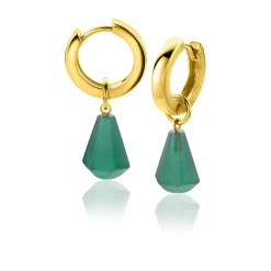 Sale Zinzi zilveren oorbedels 14K geel verguld in kegelvorm met groen agaat 8mm ZICH2256G (zonder oorringen)