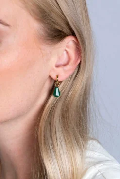 Sale Zinzi zilveren oorbedels 14K geel verguld in kegelvorm met groen agaat 8mm ZICH2256G (zonder oorringen)