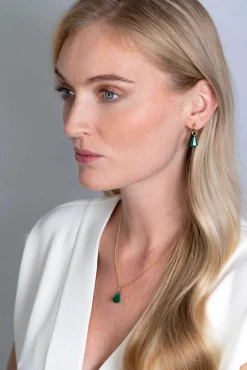 Sale Zinzi zilveren oorbedels 14K geel verguld in kegelvorm met groen agaat 8mm ZICH2256G (zonder oorringen)
