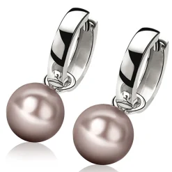 Outlet Zinzi zilveren oorbedels parel rond champagne 10mm ZICH266C (zonder oorringen)