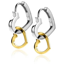 Hot Zinzi zilveren oorbedels 14K geel verguld 12mm open harten ZICH2197G (zonder oorringen)