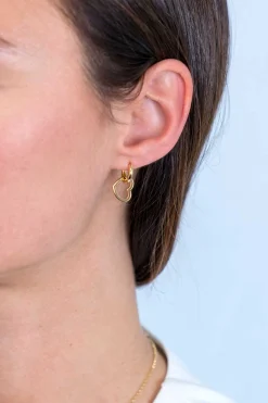 Hot Zinzi zilveren oorbedels 14K geel verguld 12mm open harten ZICH2197G (zonder oorringen)