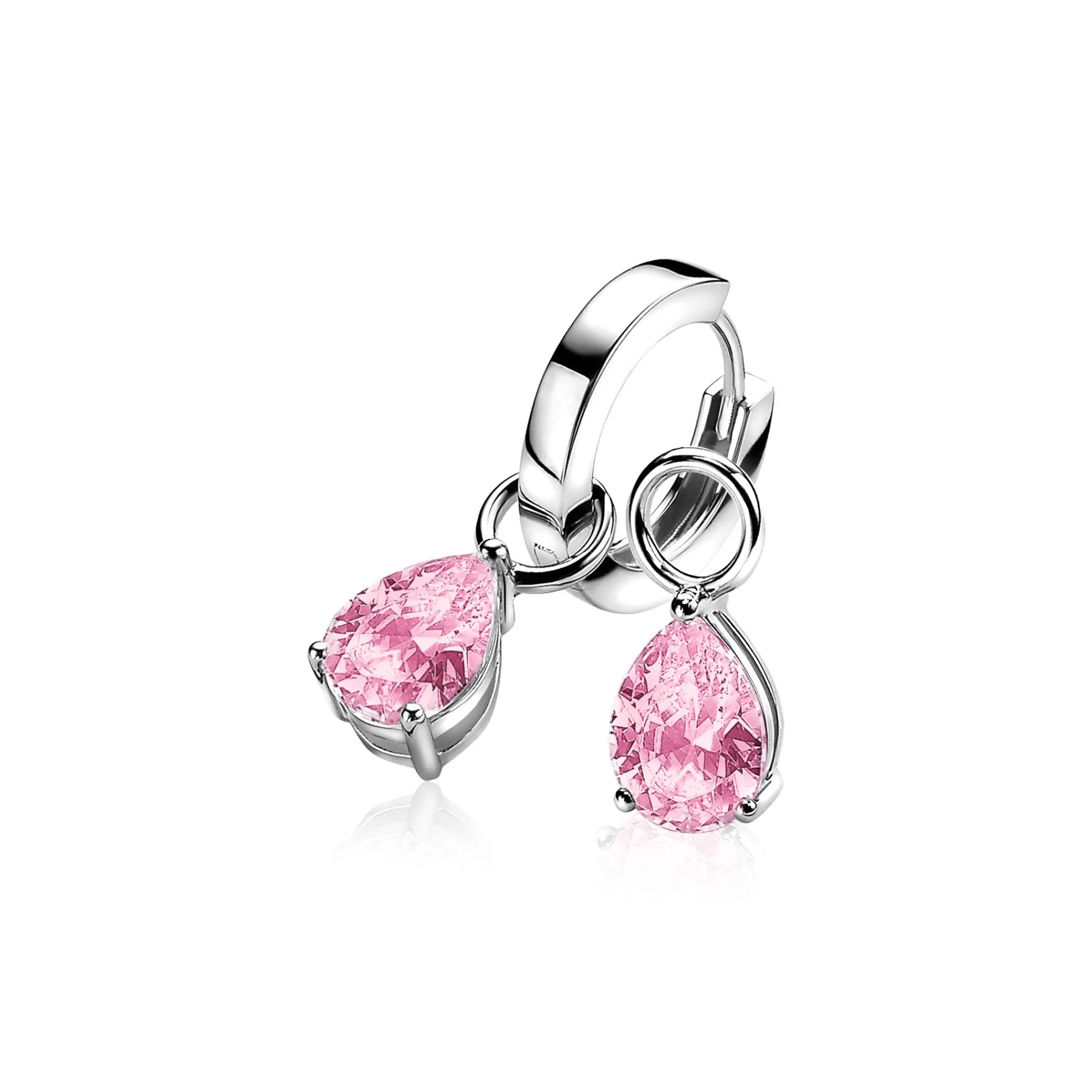 Hot Zinzi zilveren oorbedels peervormig roze ZICH1302R (zonder oorringen)