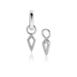 Sale Zinzi zilveren oorbedels in vliegervorm bezet met witte zirconia's 15mm ZICH2497 (zonder oorringen)