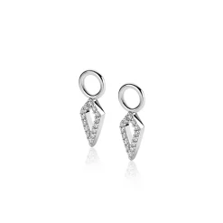 Sale Zinzi zilveren oorbedels in vliegervorm bezet met witte zirconia's 15mm ZICH2497 (zonder oorringen)