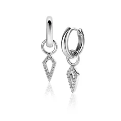 Sale Zinzi zilveren oorbedels in vliegervorm bezet met witte zirconia's 15mm ZICH2497 (zonder oorringen)