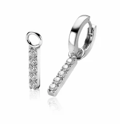 Discount Zinzi zilveren oorbedels 21,5 mm staafje zirconia ZICH2142. (zonder oorringen).