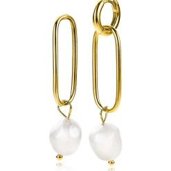 Discount Zinzi zilveren oorbedels 14K geel verguld 43mm ovaal witte parel ZICH2188G (zonder oorringen)