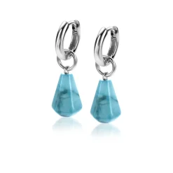 Discount Zinzi zilveren oorbedels in kegelvorm met turquoise howliet edelstenen 8mm ZICH2256T (zonder oorringen)