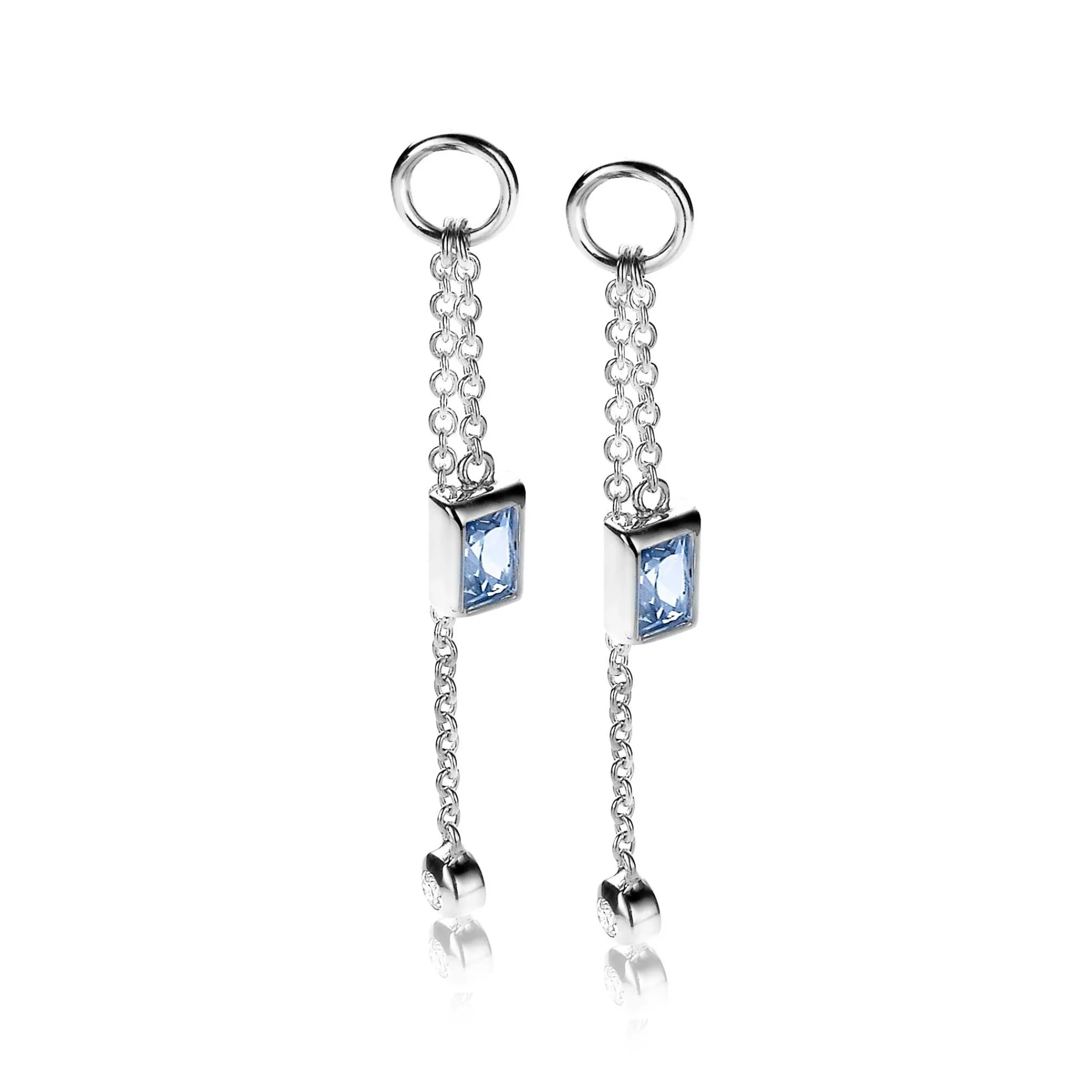 Zinzi zilveren oorbedels met kettinkjes 38mm blauw wit ZICH2022B (zonder oorringen)