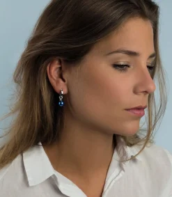 New Zinzi zilveren oorbedels parel jeansblauw ZICH266B (zonder oorringen)
